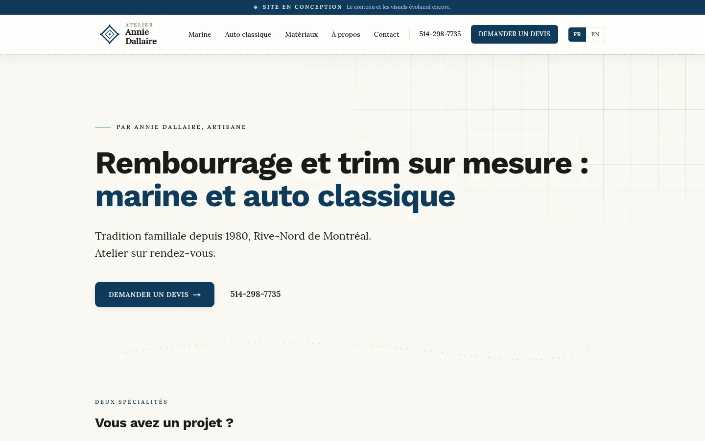 Page d’accueil du site de l’Atelier Annie Dallaire