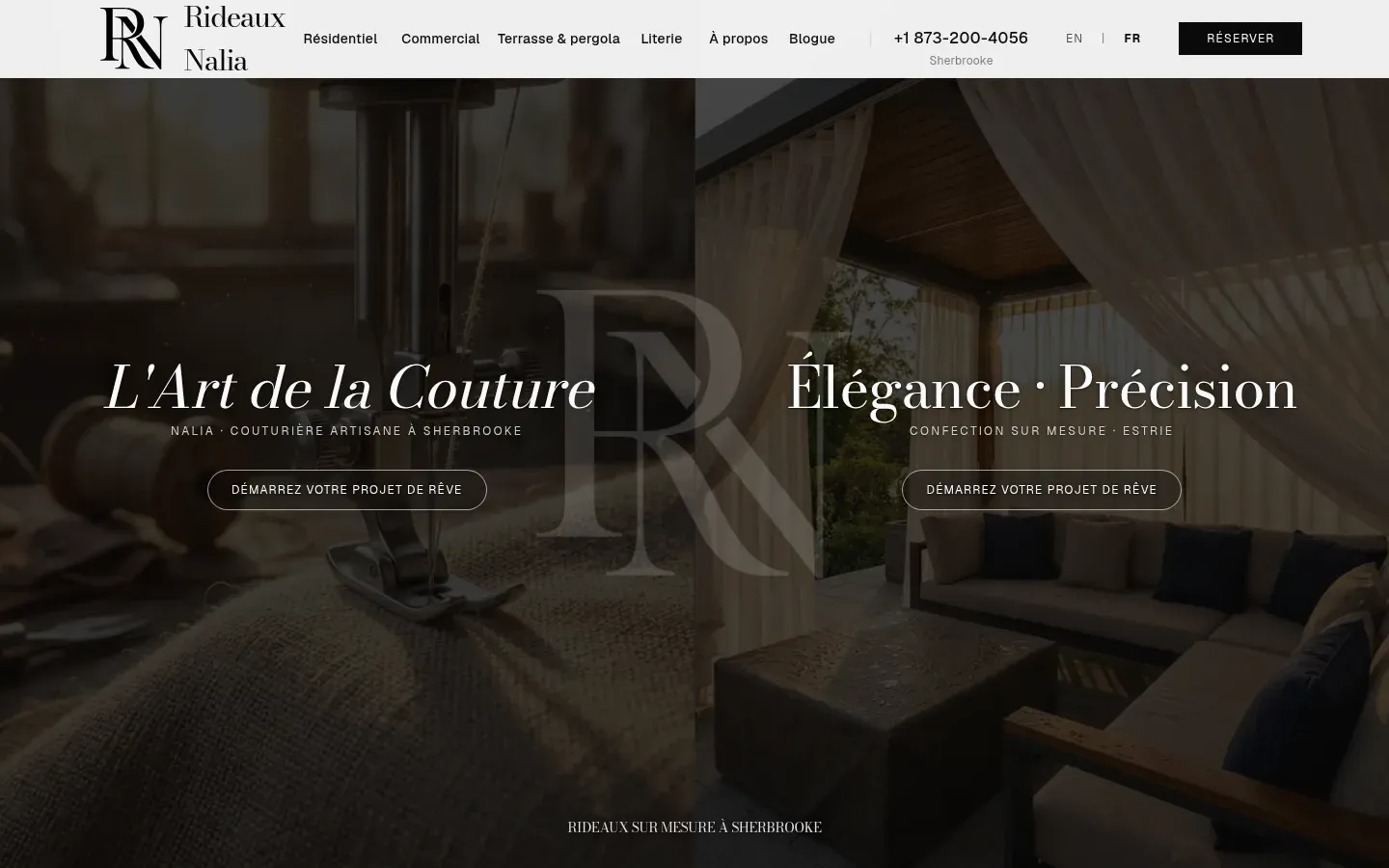 Page d’accueil du site de Rideaux Nalia